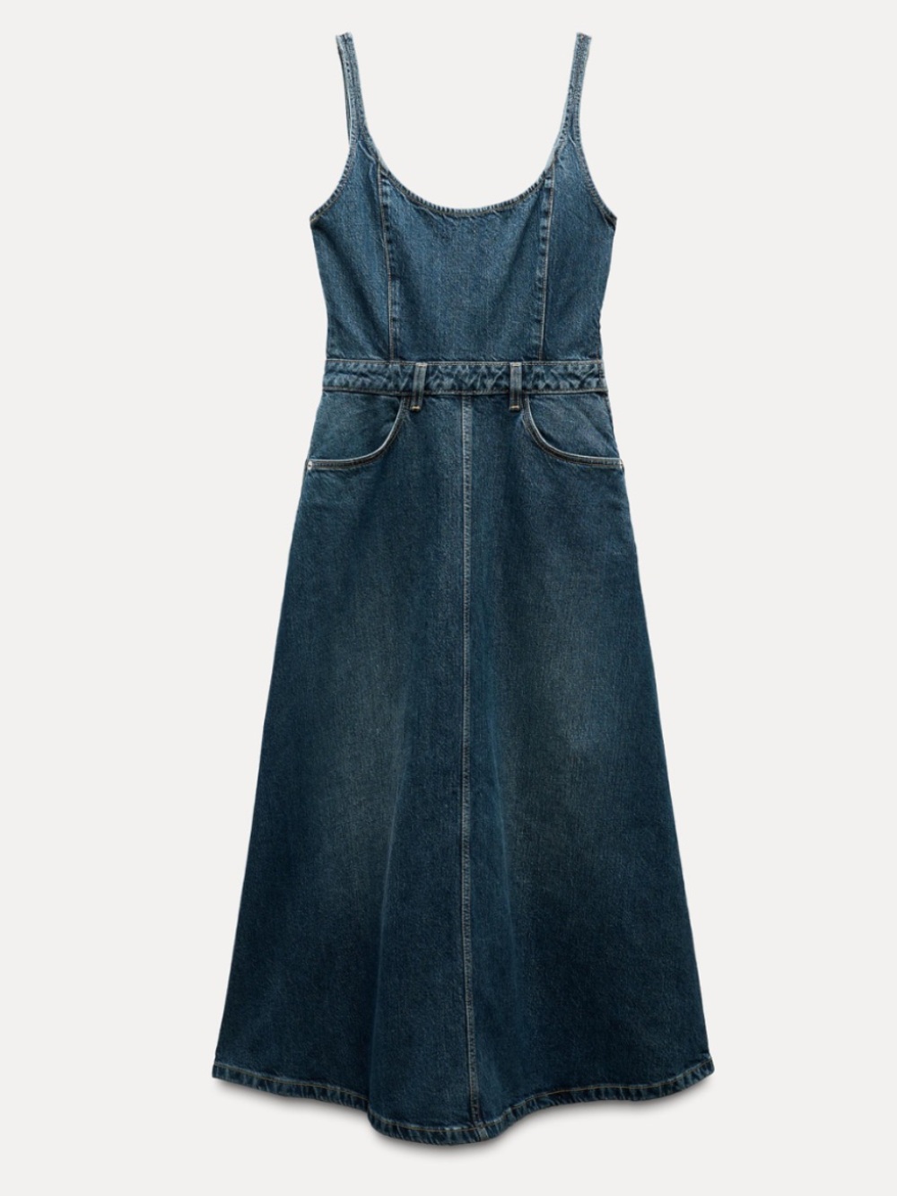 Zara Dark Blue Denim Midi Dress with Braided Waist